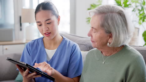 Tablet,-retirement-and-nurse-with-old-woman