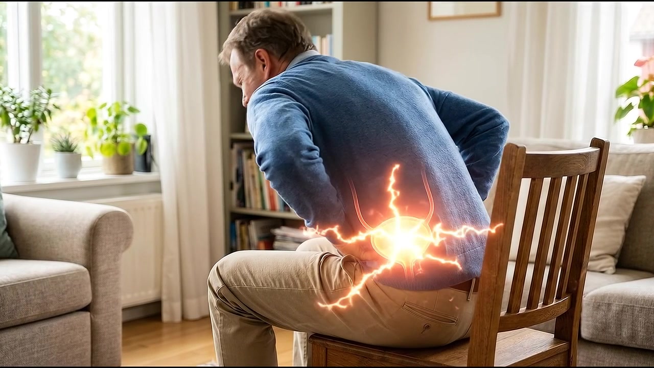 Man Experiencing Bladder Pain and Discomfort at Home
