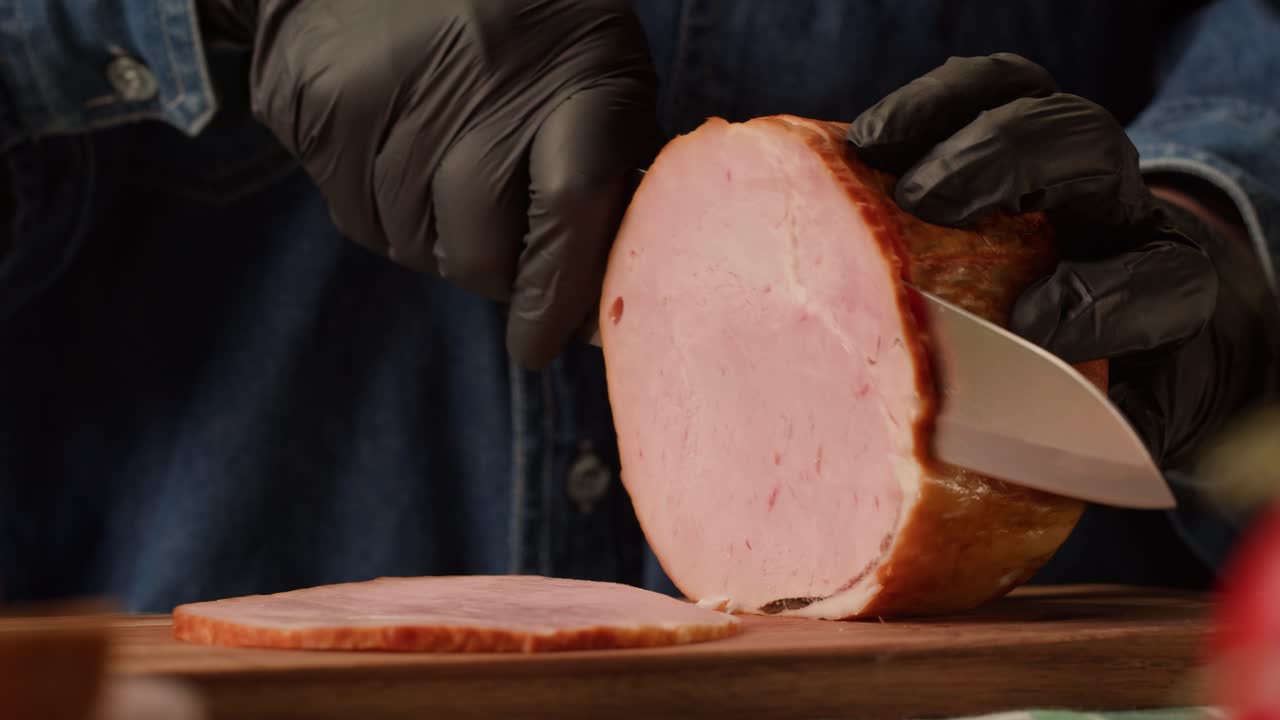 Slicing a Round of Ham