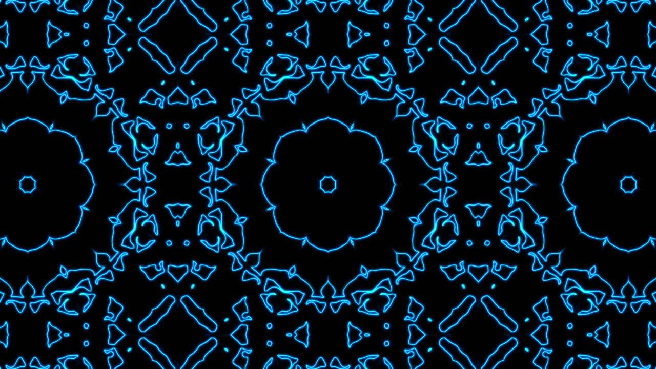 추상적인 파란색 기하학적 원활한 패턴 배경, 추상적인 줄무, 칼레도스코프 루프, 빠른 사이키델릭, 다채로운 칼레도코프 배경, 디스코 추상적인 모션 배경