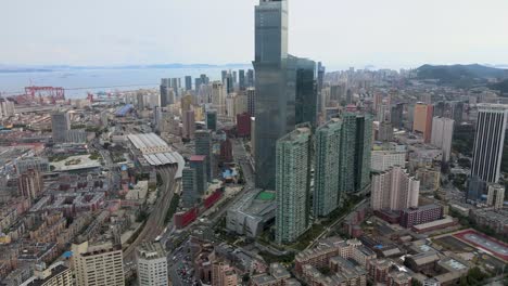 aerial shot of dalian city center