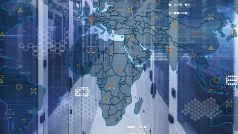 Animation-Der-Datenverarbeitung-Und-Weltkarte-über-Computerserver