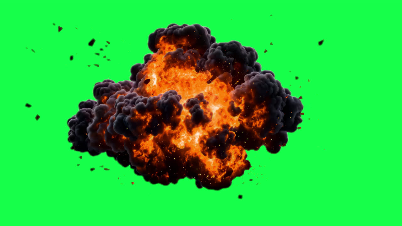 Dramatic fiery explosion impact animated overlay, transparent 4K video, alpha channel, ProRes 4444