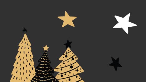 christmas trees and stars moving against grey background