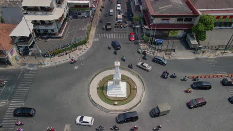 top view of the tugu monument in the center of yogyakarta, indonesia