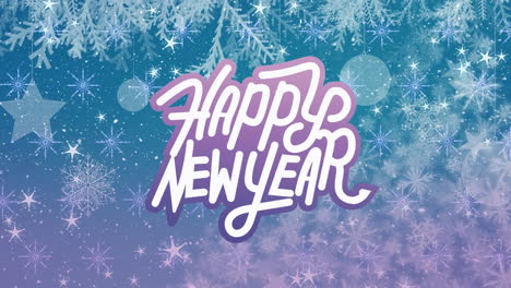 animation of snow falling over happy new year text