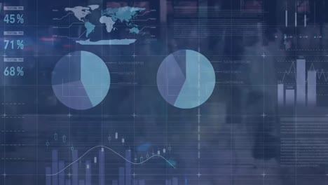 Animation-Von-Statistiken-Und-Datenverarbeitung-über-Einer-Belebten-Stadtstraße