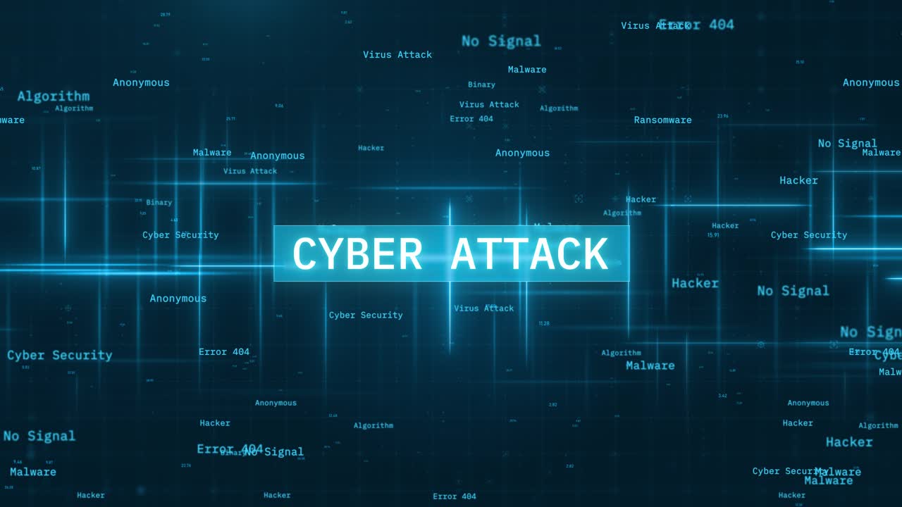 Cyber Attack Text Reveal over Dynamic Moving Lines on Futuristic Background