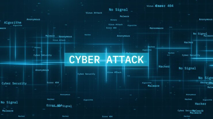 Onthulling van 'Cyberaanval'-tekst over Dynamisch Bewegende Lijnen op Futuristisch Achtergrond