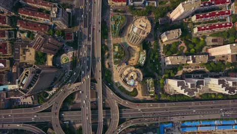 china sunny day shanghai city famous traffic round road junction aerial top view 4k