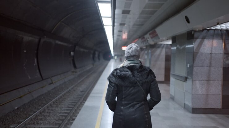 Woman Waiting at Subway Station