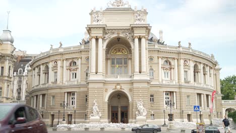 odessa national academic opera and ballet theater during wartime front facade.