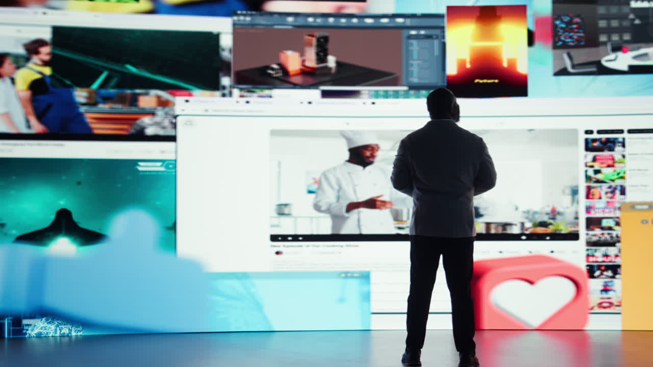 Vertical video Man using phone app for video recommendations