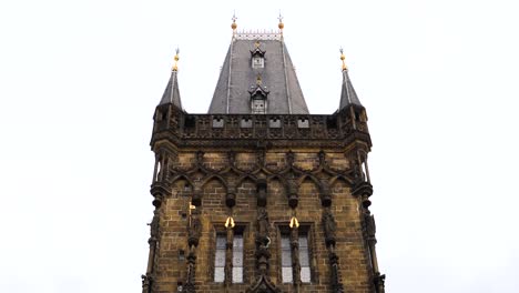 Powder-Tower-Prague,-closeup-of-the-roof-of-the-tower