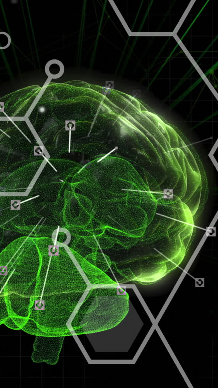 animación de cerebro digital y formas en fondo negro