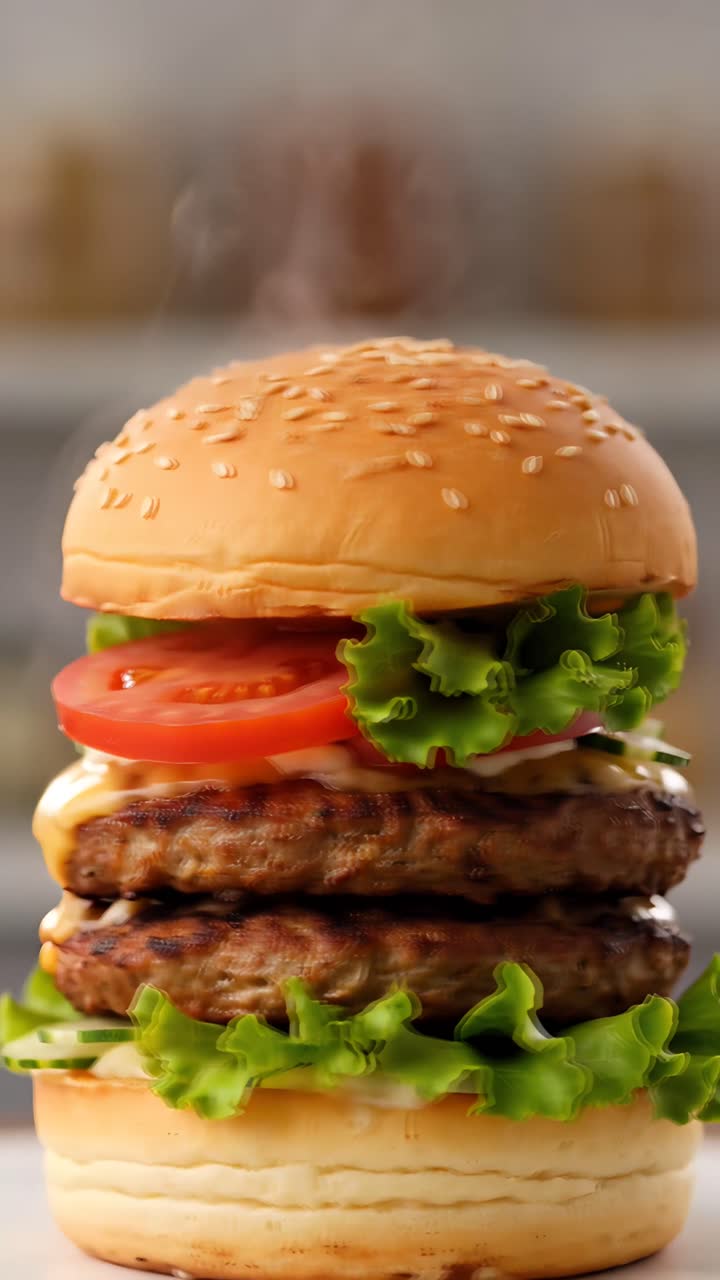 Hamburger Succoso Primo Piano Sfondo Bokeh 4K