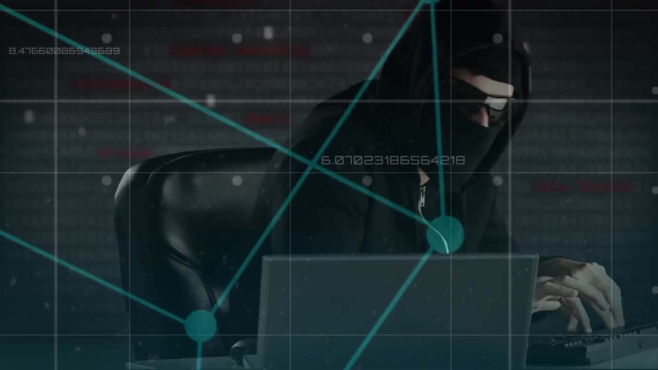 animación de redes de conexiones a través de hackers usando portátiles