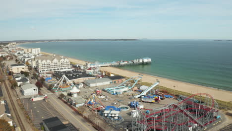 quiet old orchard beach maine in off season, aerial shot