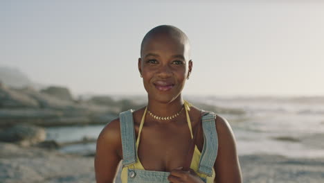 beautiful african american woman portrait of smiling happy woman at beach