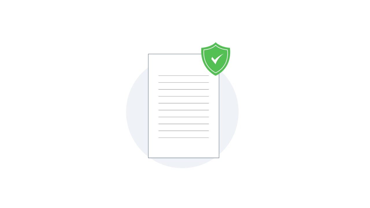 Animated Document with Green Security Shield and Checkmark