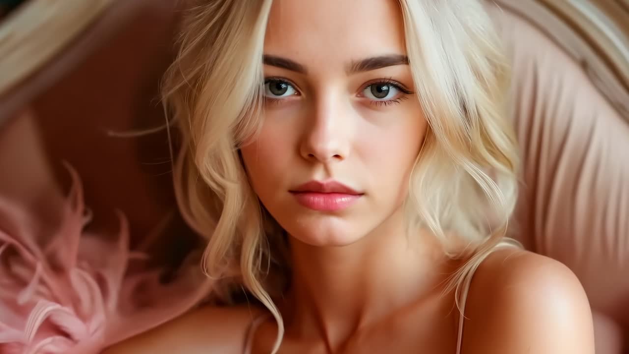 женщина с светлыми волосами и голубыми глазами сидит в кресле