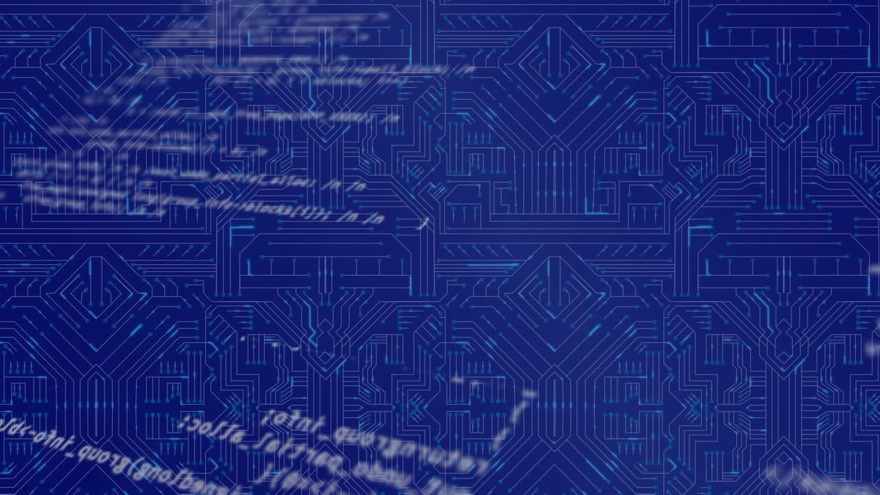 파란색 배경에 연결 웹의 애니메이션과 데이터 처리