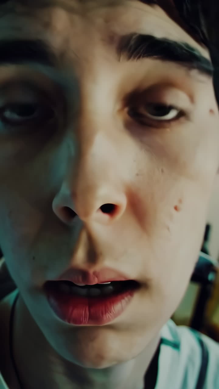 Close-up portrait of a young person with a concerned expression