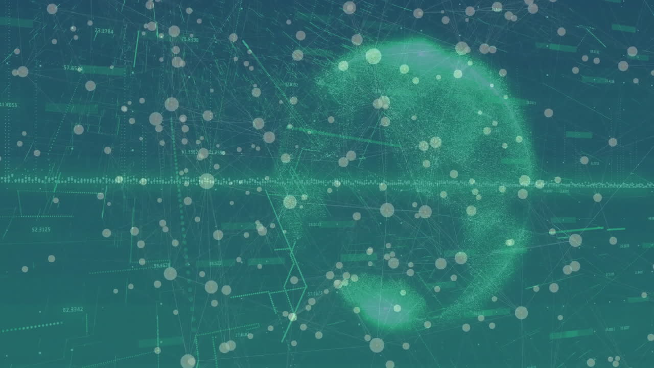 Digital globe with animation of network connections on blue-green background