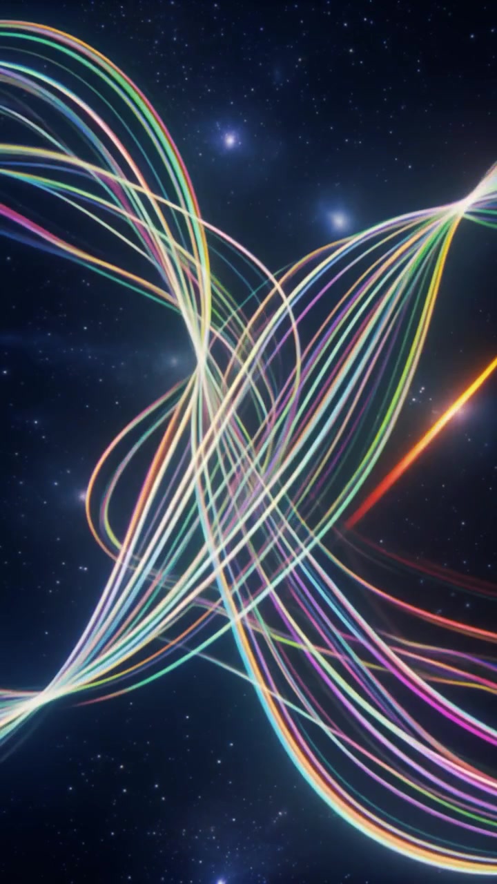 Abstract Glowing Light Trails Moving Through Deep Space
