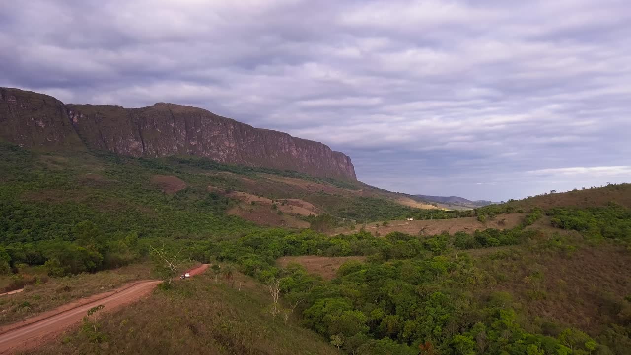 Wide aerial view of the Serra da Canastra mountain range in Minas Gerais, Brazil