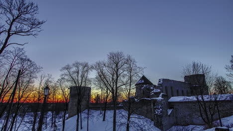 winter sunset timelapse of cesis castle