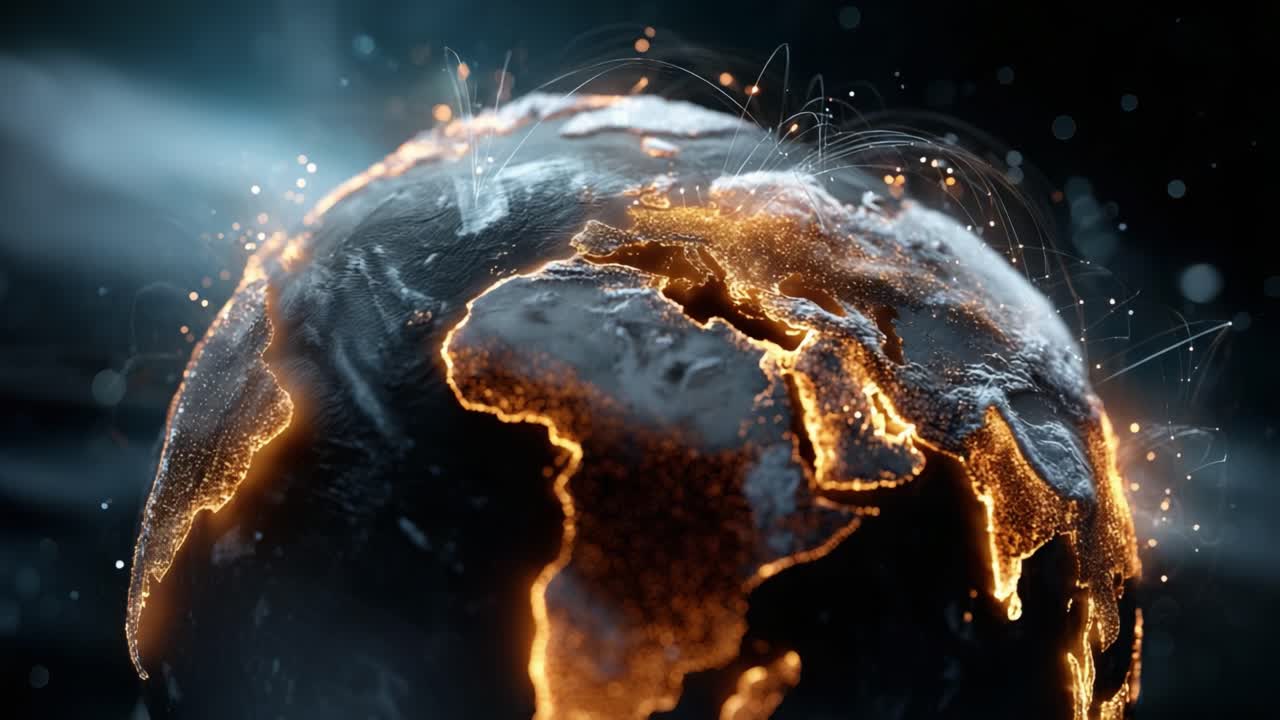 Stunning Visualization of Earth Highlighting Africa's Unique Contours Amidst Interconnected Data Streams, Representing Global Connectivity and Technological Advancements