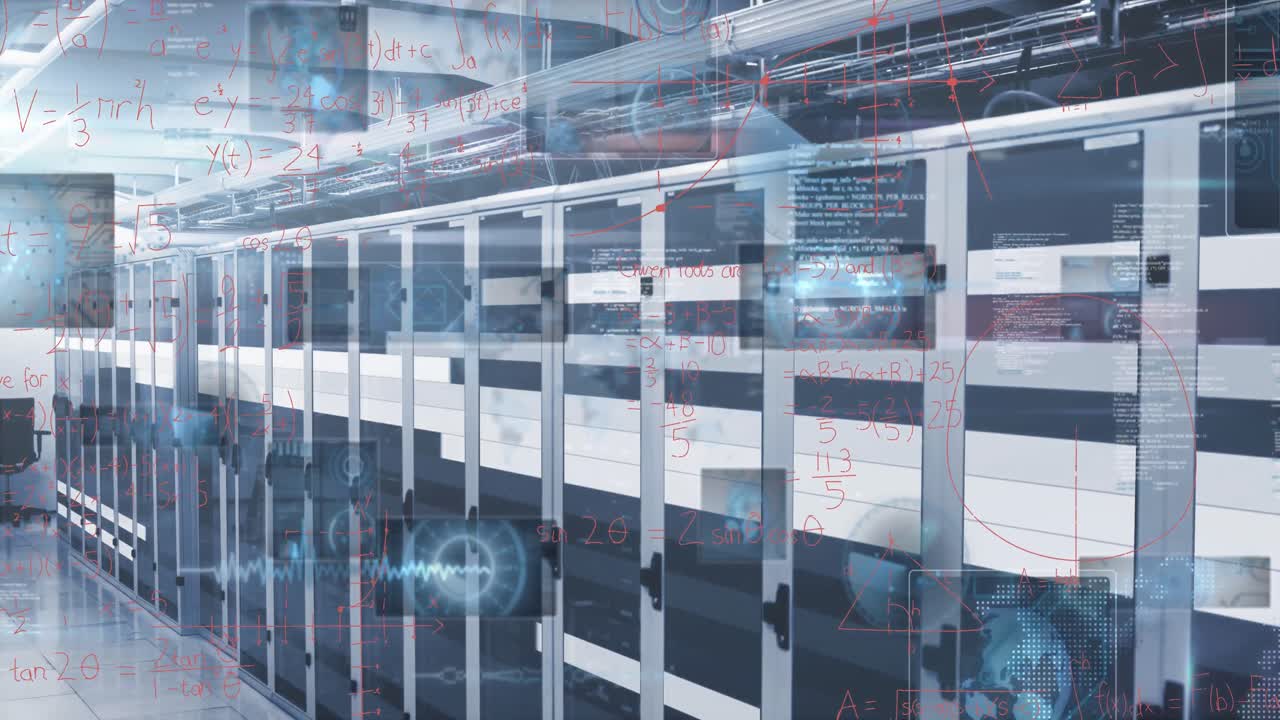 Animation of digital data processing over server room