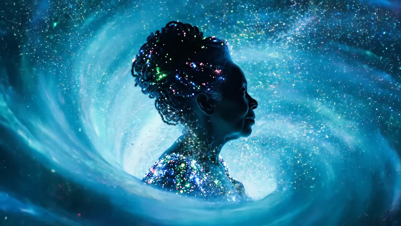 Woman's Silhouette in a Cosmic Galaxy