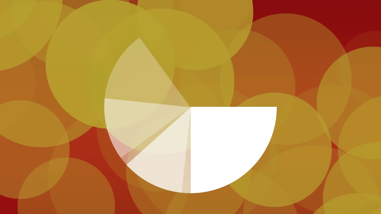 animación del gráfico de tarta sobre manchas amarillas de luz contra un fondo rojo