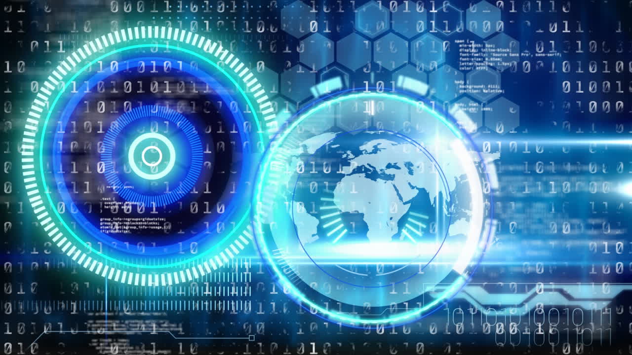 animação de codificação binária com digitalização de escopo e processamento de dados