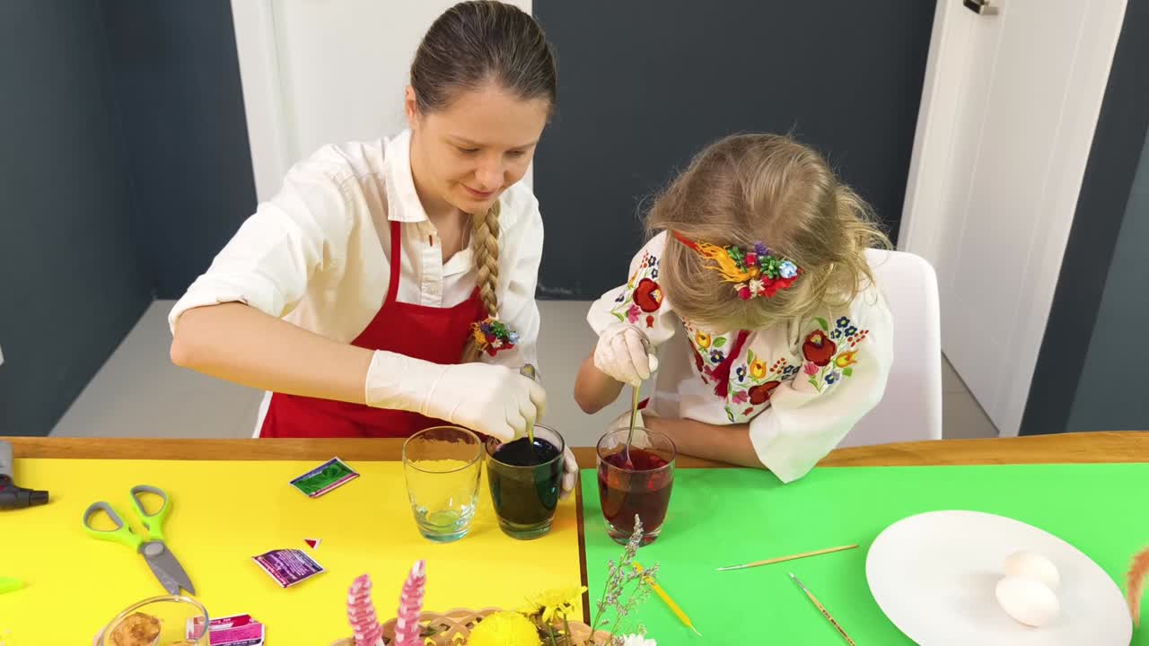 madre e hija pintando huevos de pascua