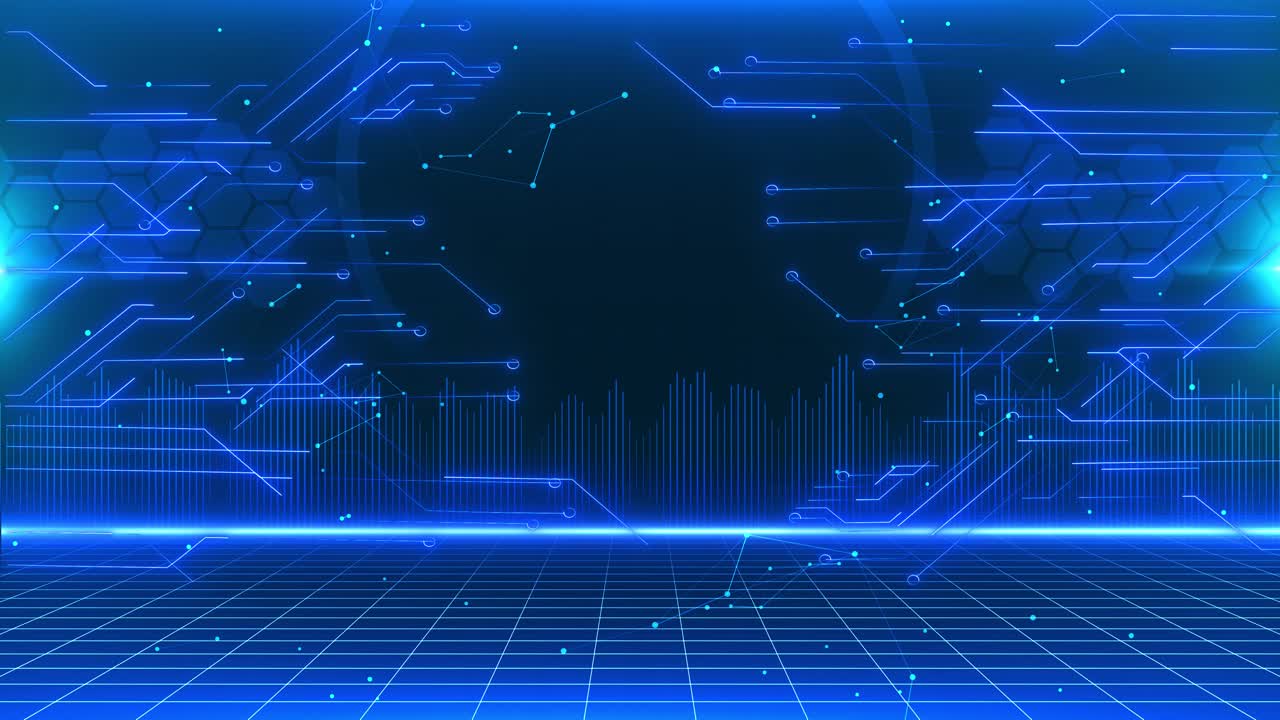 Paesaggio digitale, innovazione, geometrico, rete virtuale, scheda madre, linee, nodi, dati, cybersecurity