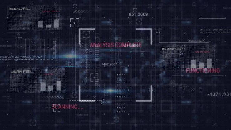 Animation of data processing over dark background