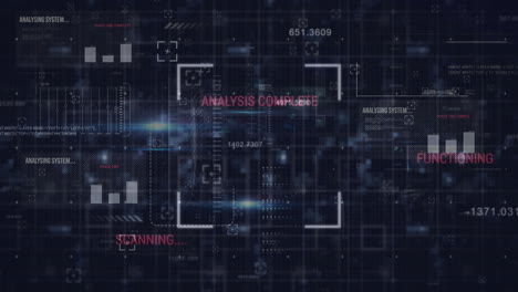 Animation of data processing over dark background