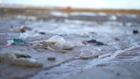 mahim dirty beach marine debris closeup view in mumbai