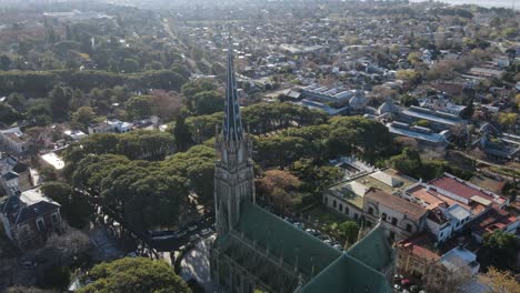 rotating aerial view of san isidro cathedral in buenos aires, argentina