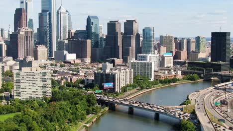 aerial view of schuylkill river bridge and highway