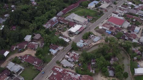 top down shot of waikaboebak city at sumba during a cloudy day, aerial