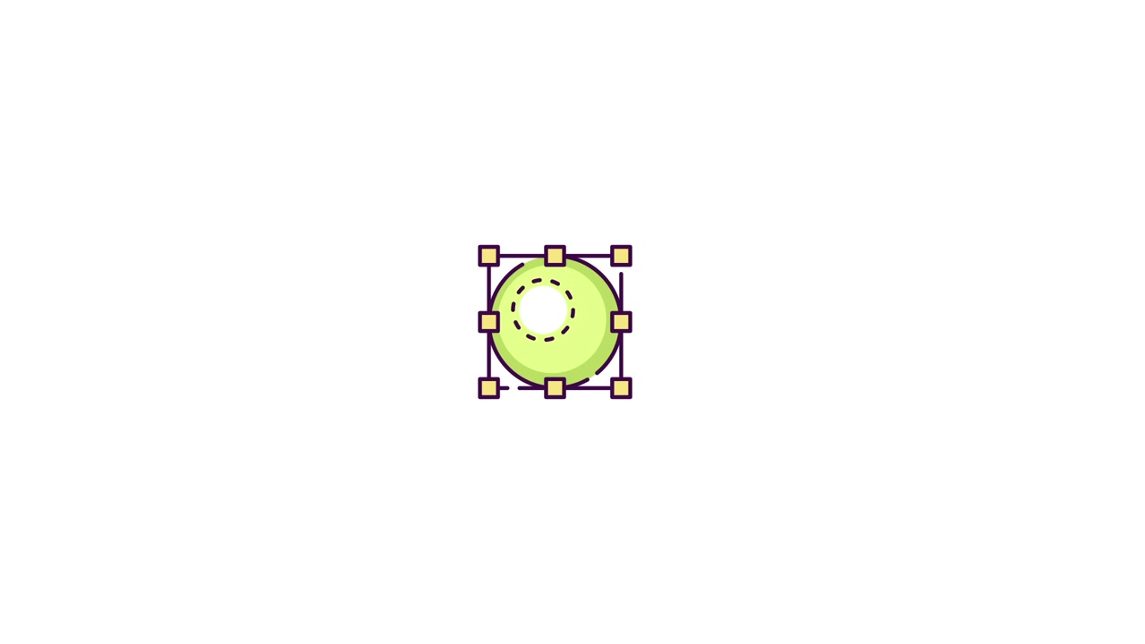 Grafica animata di un cerchio che si trasforma e ruota