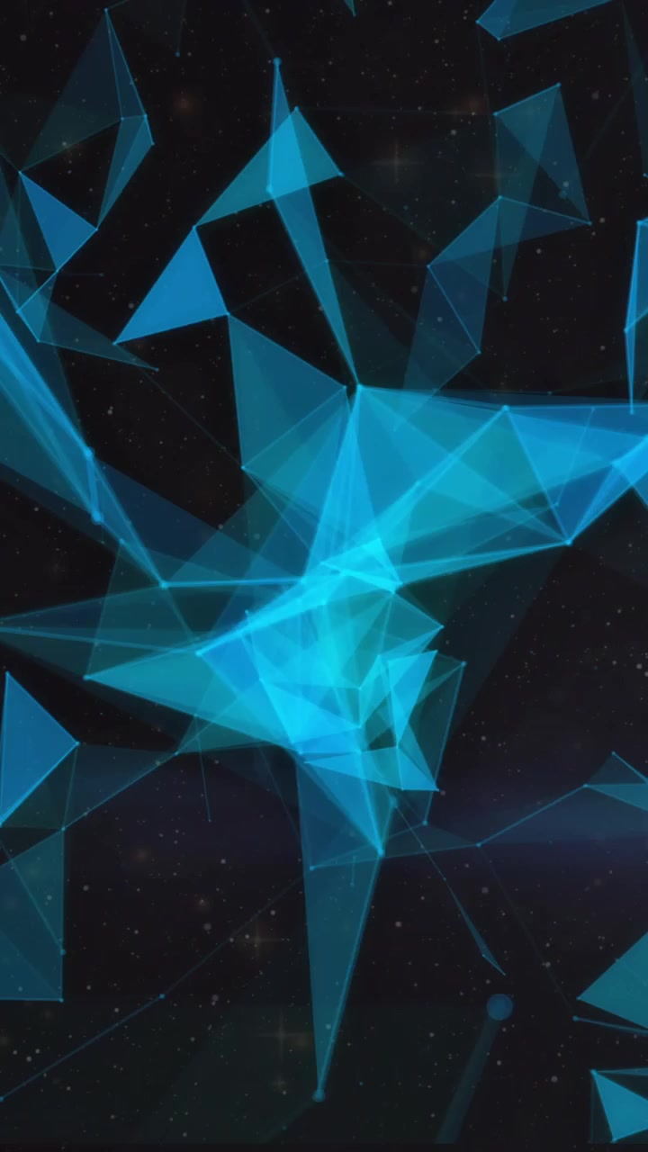 Animation af glødende blå 3D-netværksstrukturer, der bevæger sig på mørk baggrund
