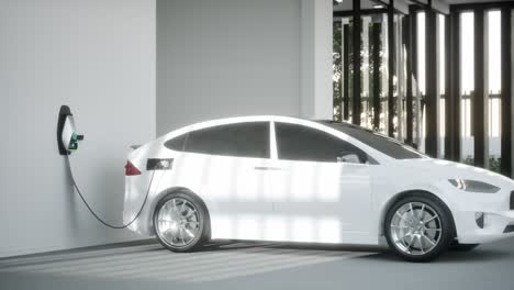 charging electric car suv in garage 3d animation
