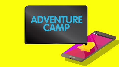 adventure camp text on notification bubble from portable information device screen.
