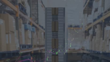 Animation-Der-Statistikverarbeitung-über-Kartons-Auf-Einem-Förderband-Im-Hintergrund