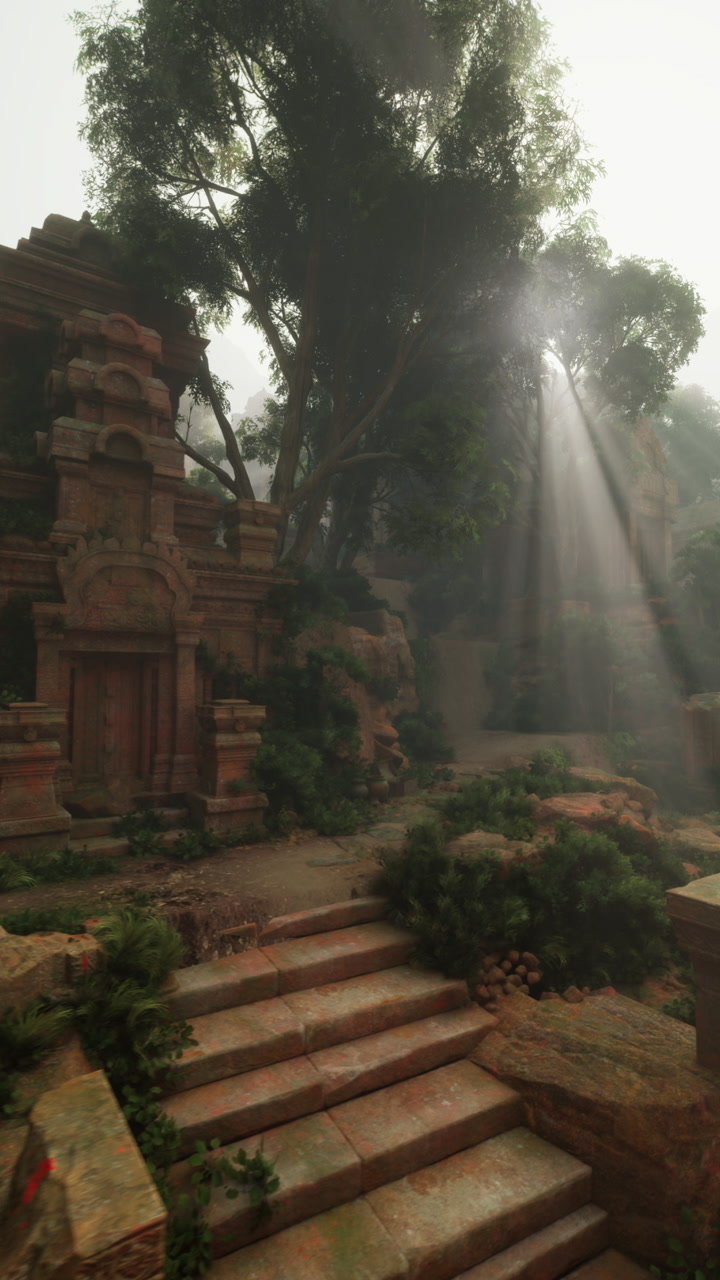 Mystic doorway revealed historic entrance amid lush greenery and sunlight